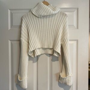 Cotton Candy LA White Crop Oversized Cowl Turtleneck Sweater